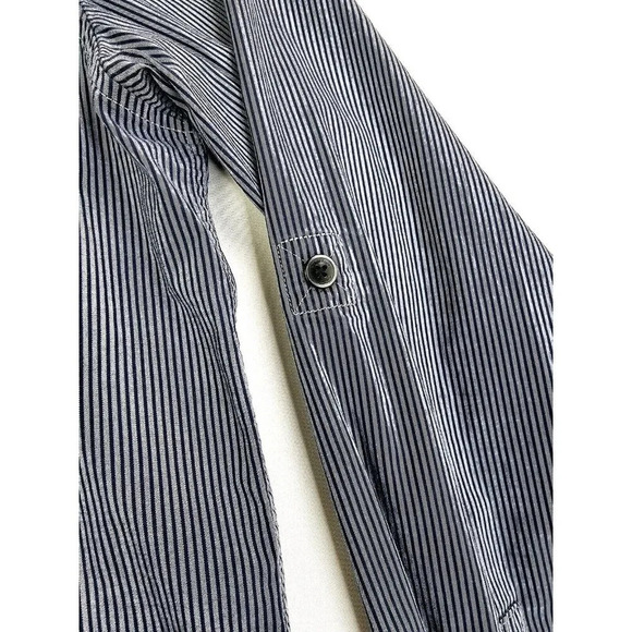 Calvin Klein Modern Fit Size Medium Men's Gray Navy Stripe Long Sleeve Shirt - Picture 8 of 12